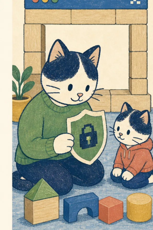 A warm storybook illustration for Shared Family Device Safety